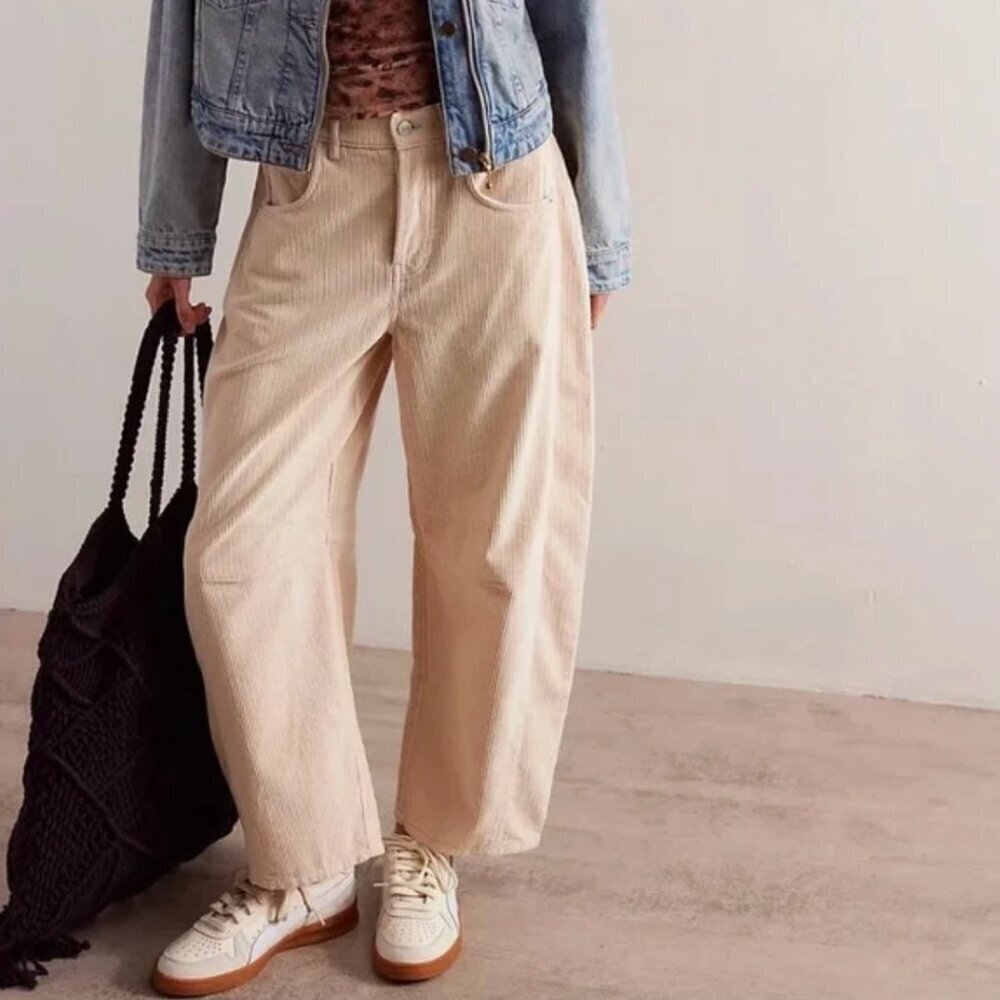 NEW Free People Good Luck Barrel Cords Button Fly Corduroy Pants